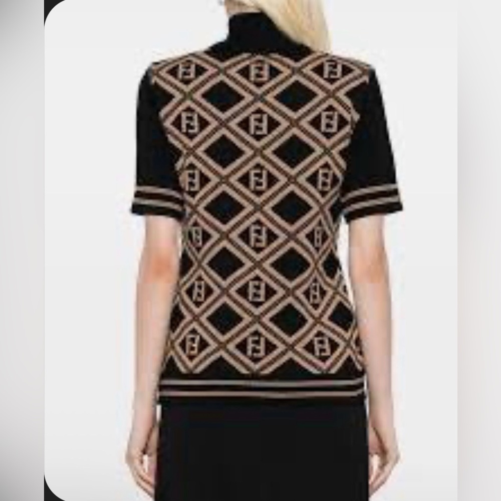 Vintage Fendi Black and Brown Geometric Knit Top SZ 44 - Picture 2 of 5